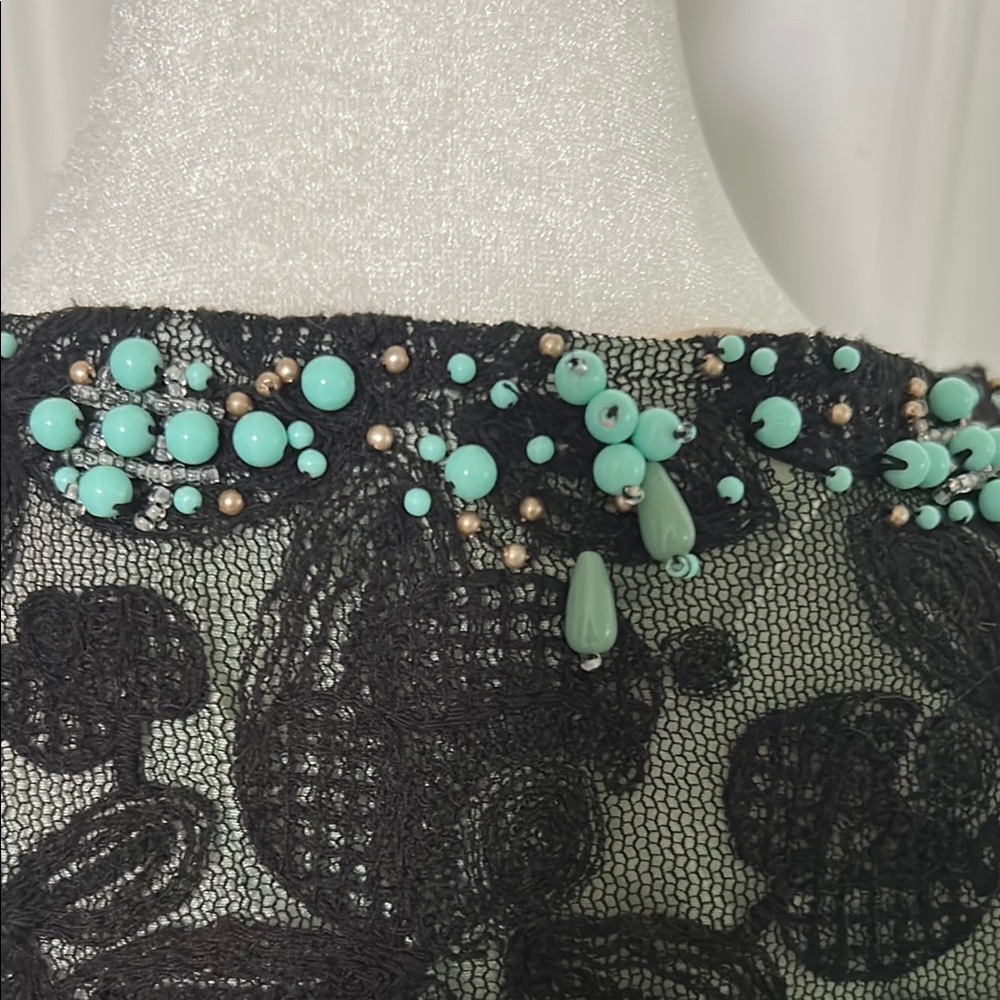 Nanette Lepore Black Lace Top with Turquoise Accents - Picture 7 of 10